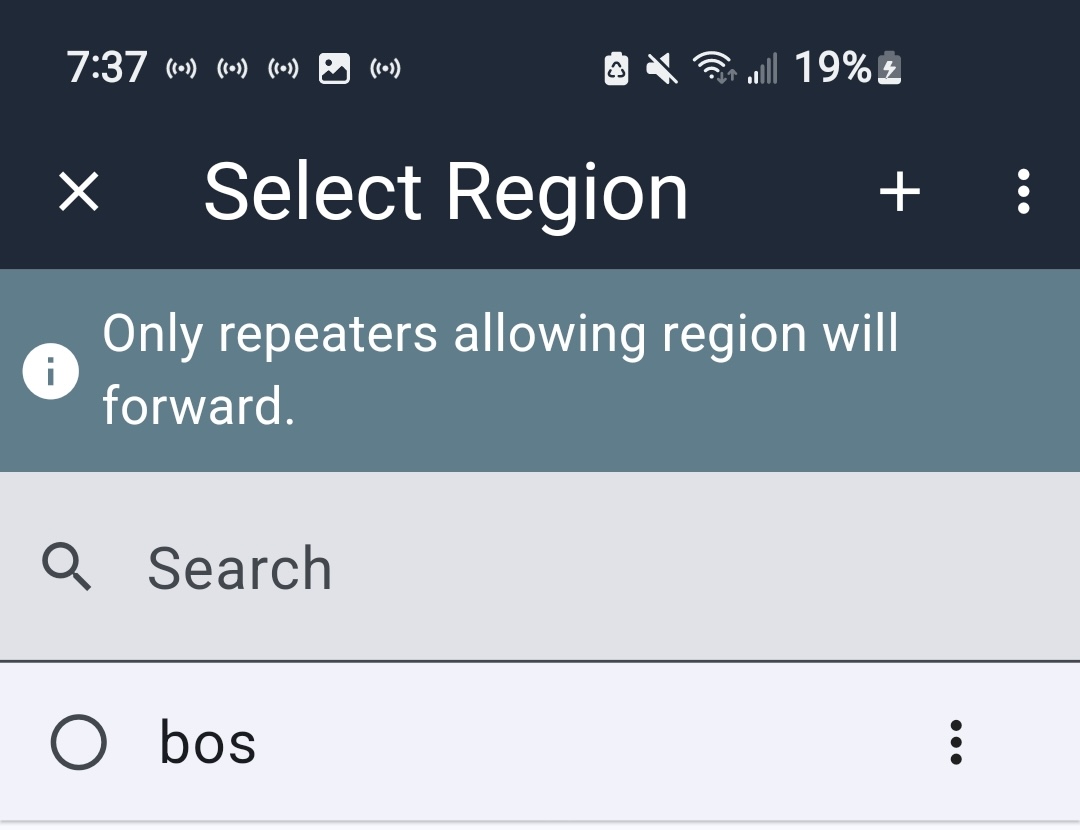 Select region screen